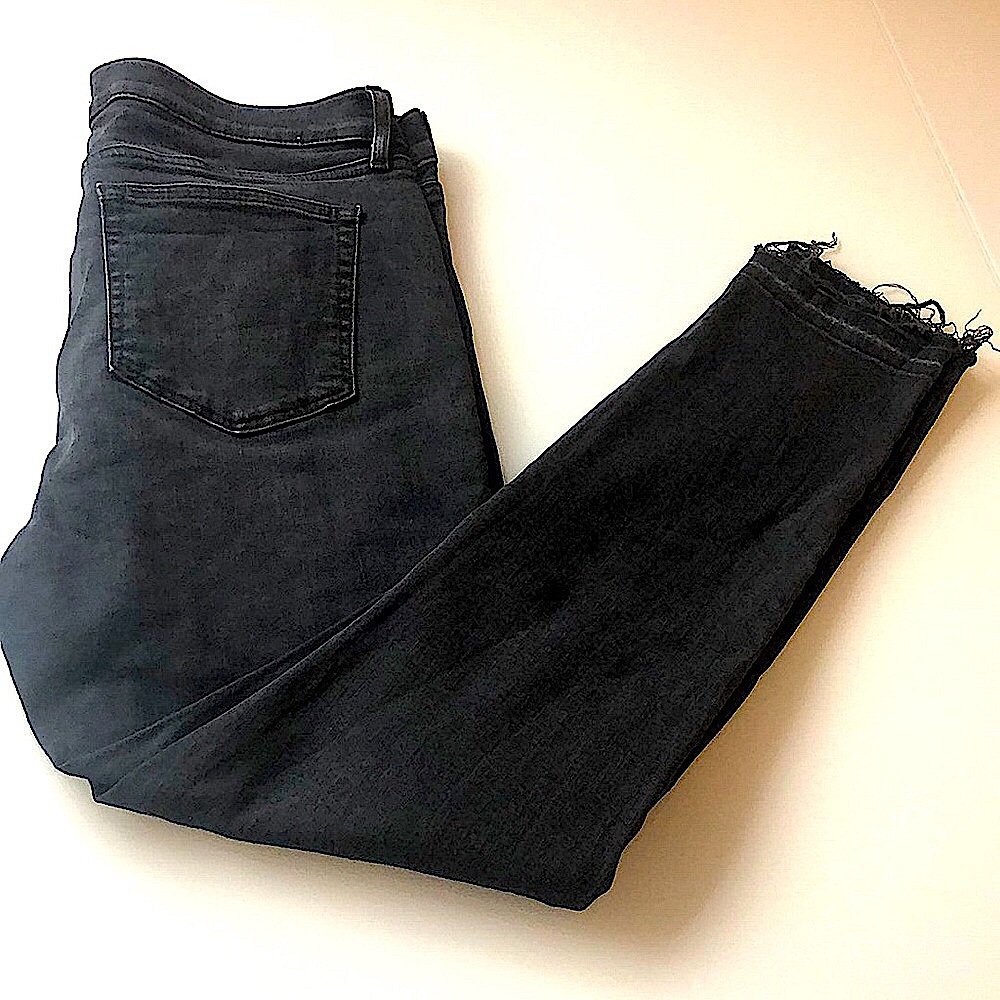 Loft Modern Skinny Black Jeans with Fringe Bottom